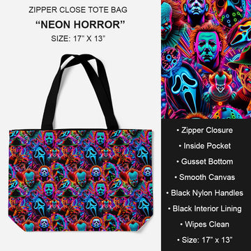 B195 - Preorder Neon Horror Tote Bag (Closes 11/19. ETA: late Jan.)