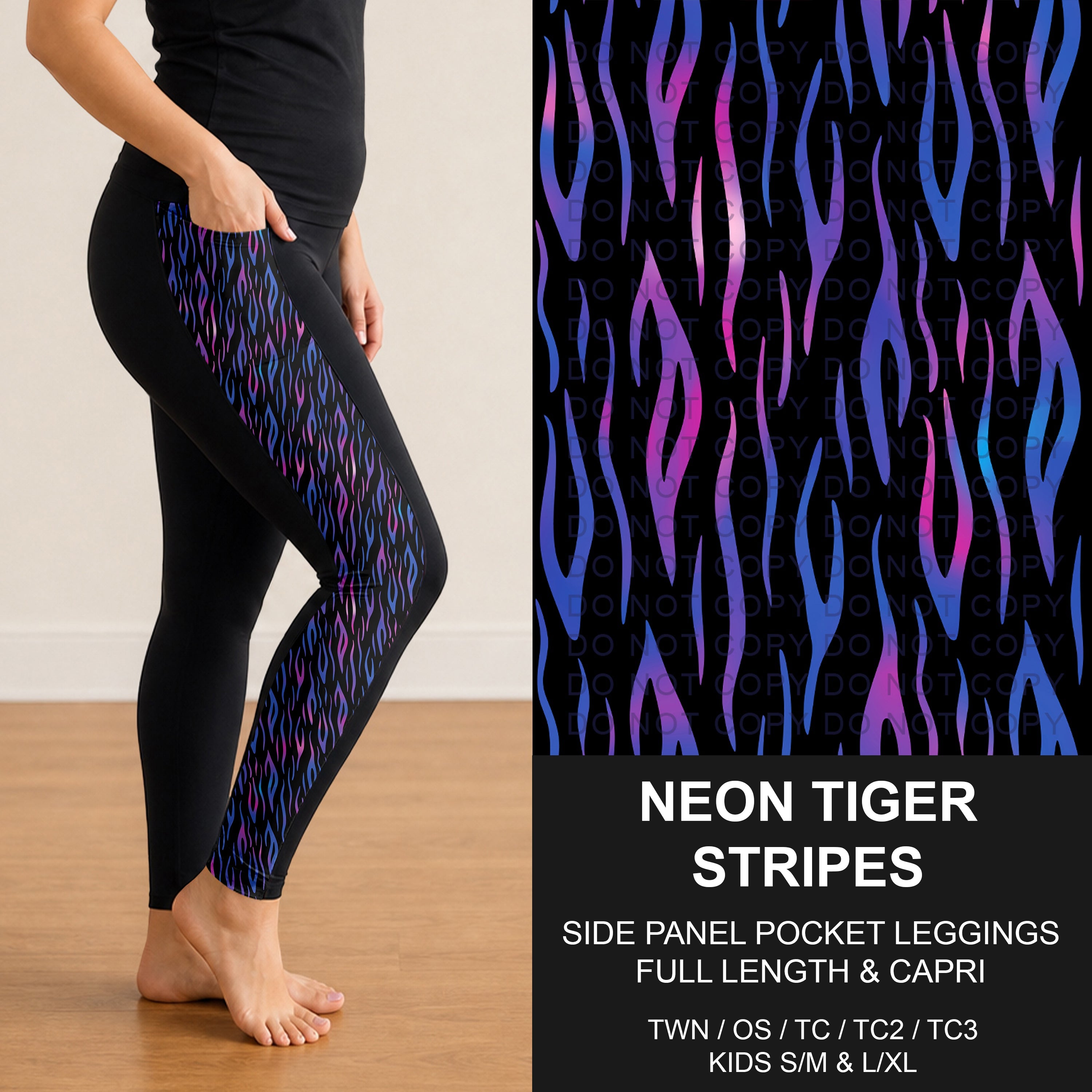 B300 - Preorder Neon Tiger Stripes Side Panel Pocket Leggings (Closes 7/15. ETA: mid Sept.)
