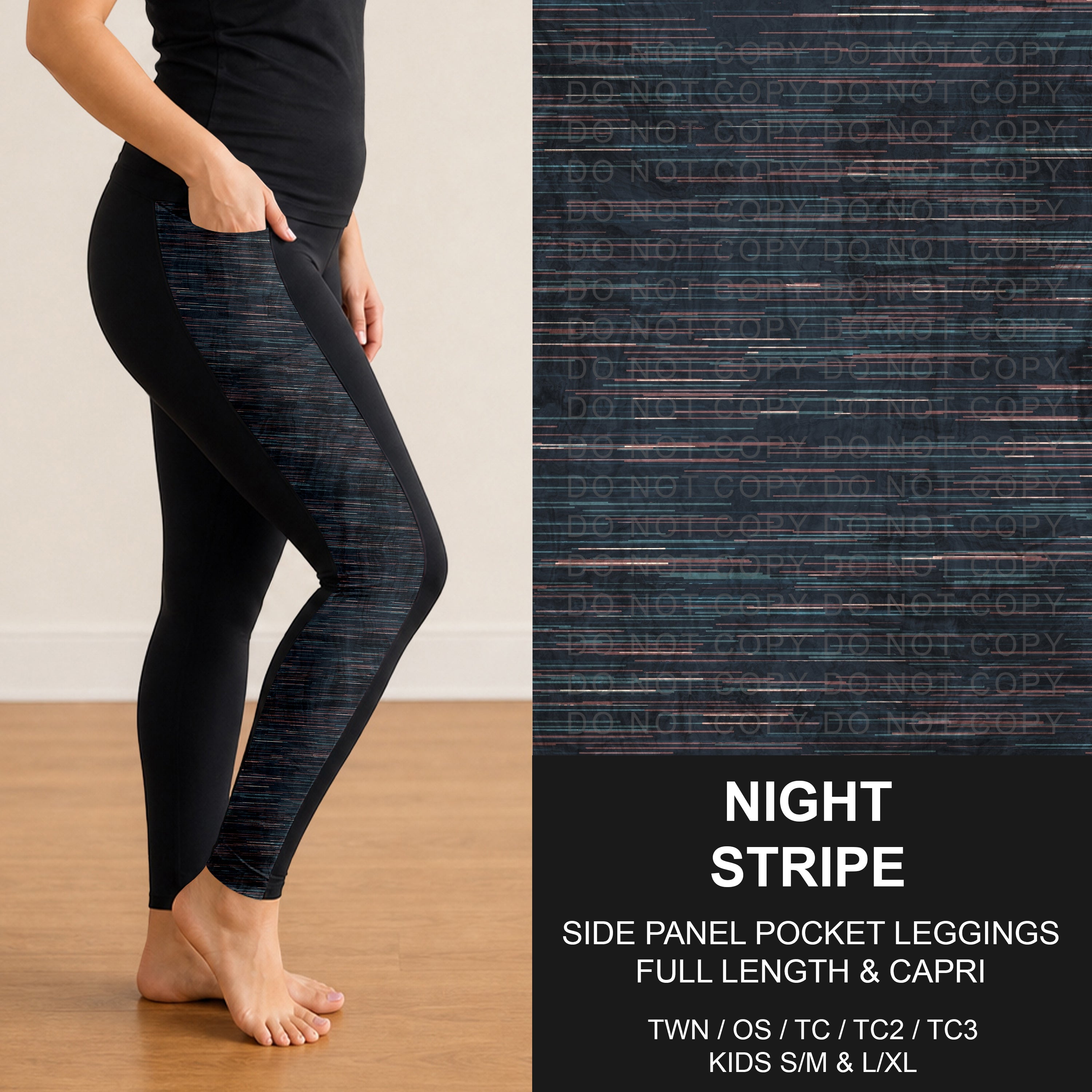 B309 - Preorder Night Stripe Side Panel Pocket Leggings (Closes 8/23. ETA: late Oct.)