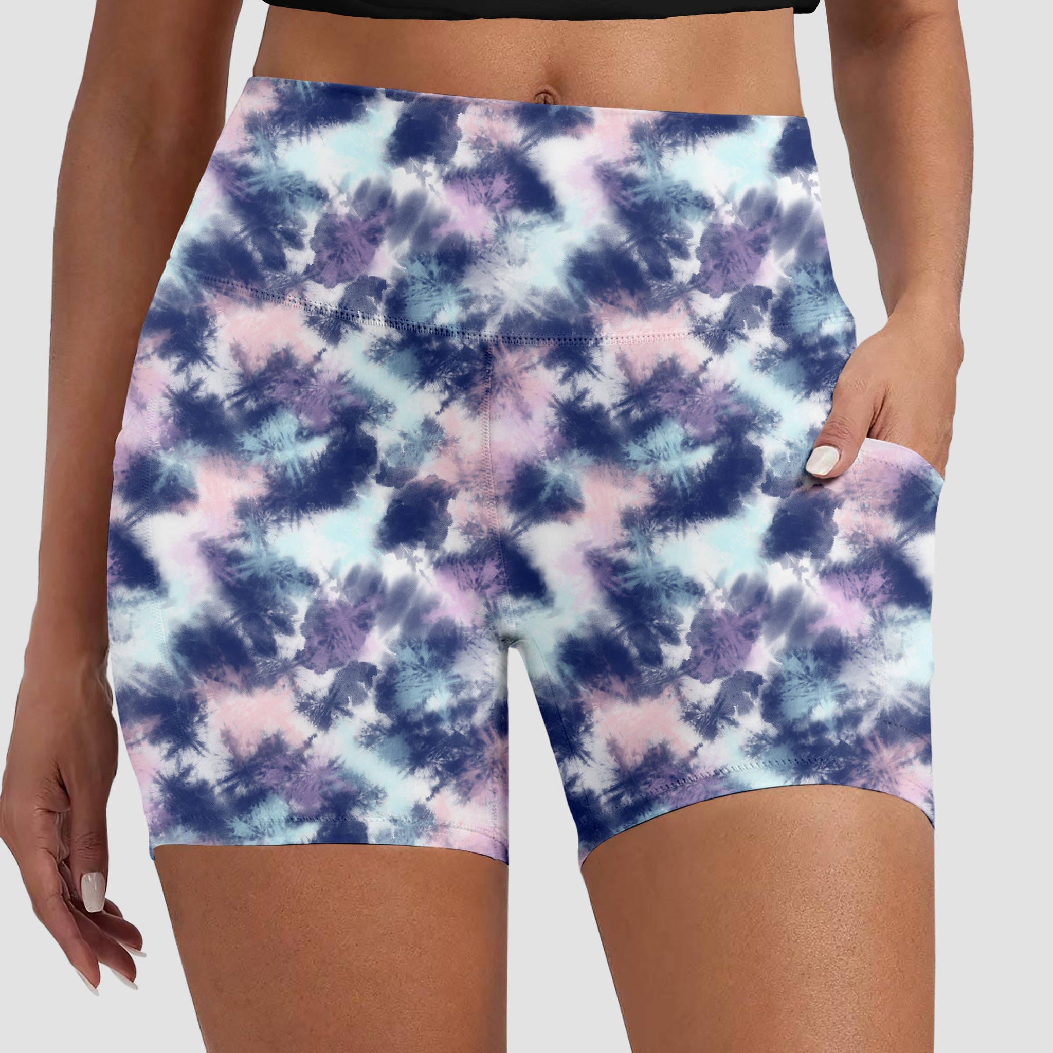 RTS - Navy Pink Tie Dye Biker Shorts w/ Pockets