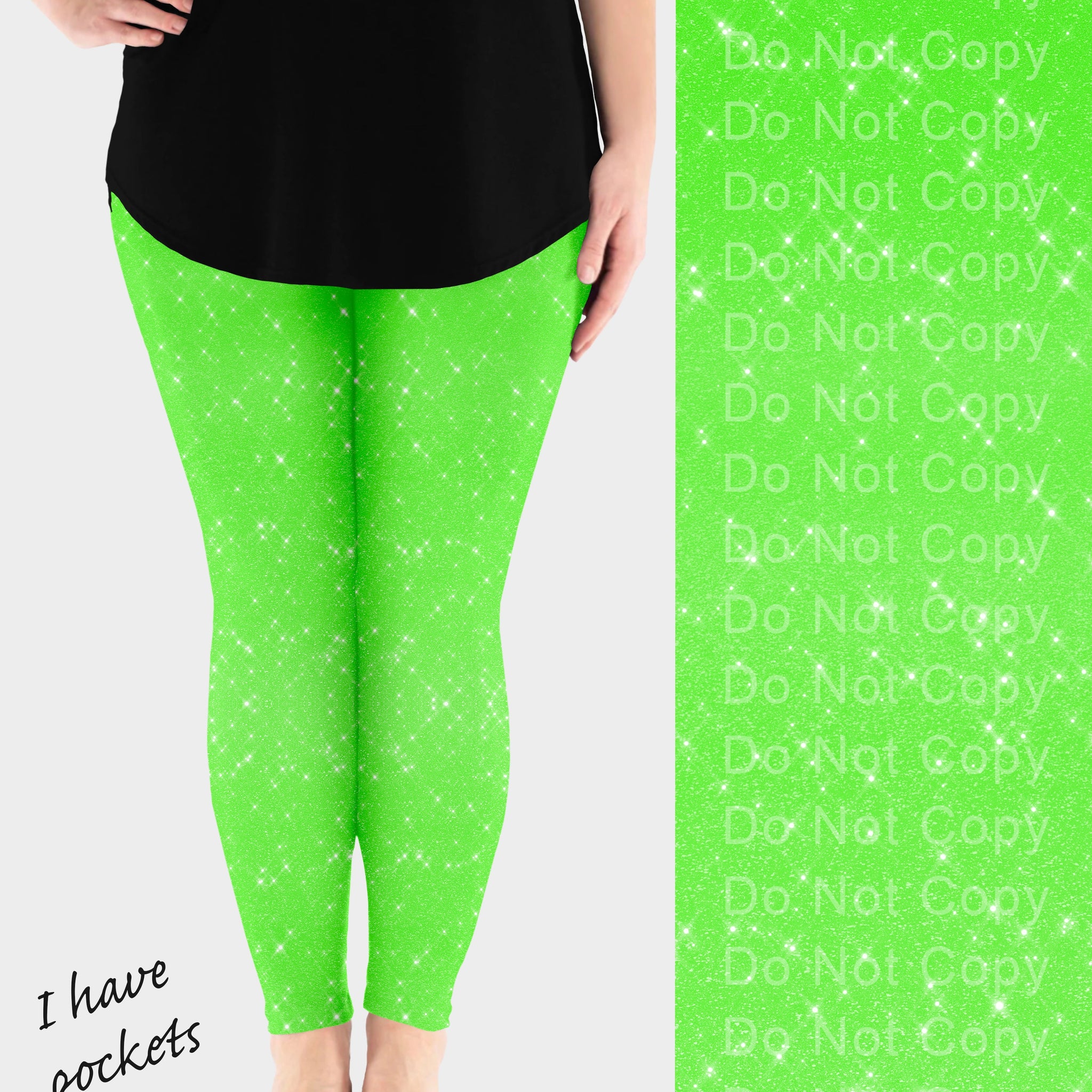 RTS - Neon Green Sparkle Leggings w/ Pockets