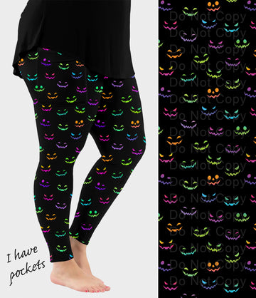 RTS - Neon Jack Halloween Leggings with Pockets