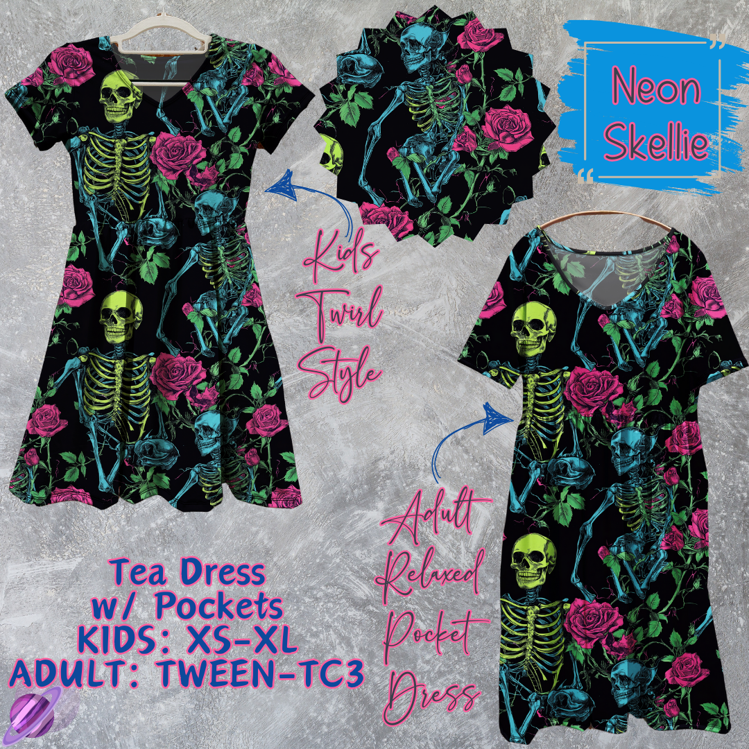 NEON SKELLIE - ADULT & KIDS - TEA DRESS RUN 3 - PREORDER CLOSING 3/11