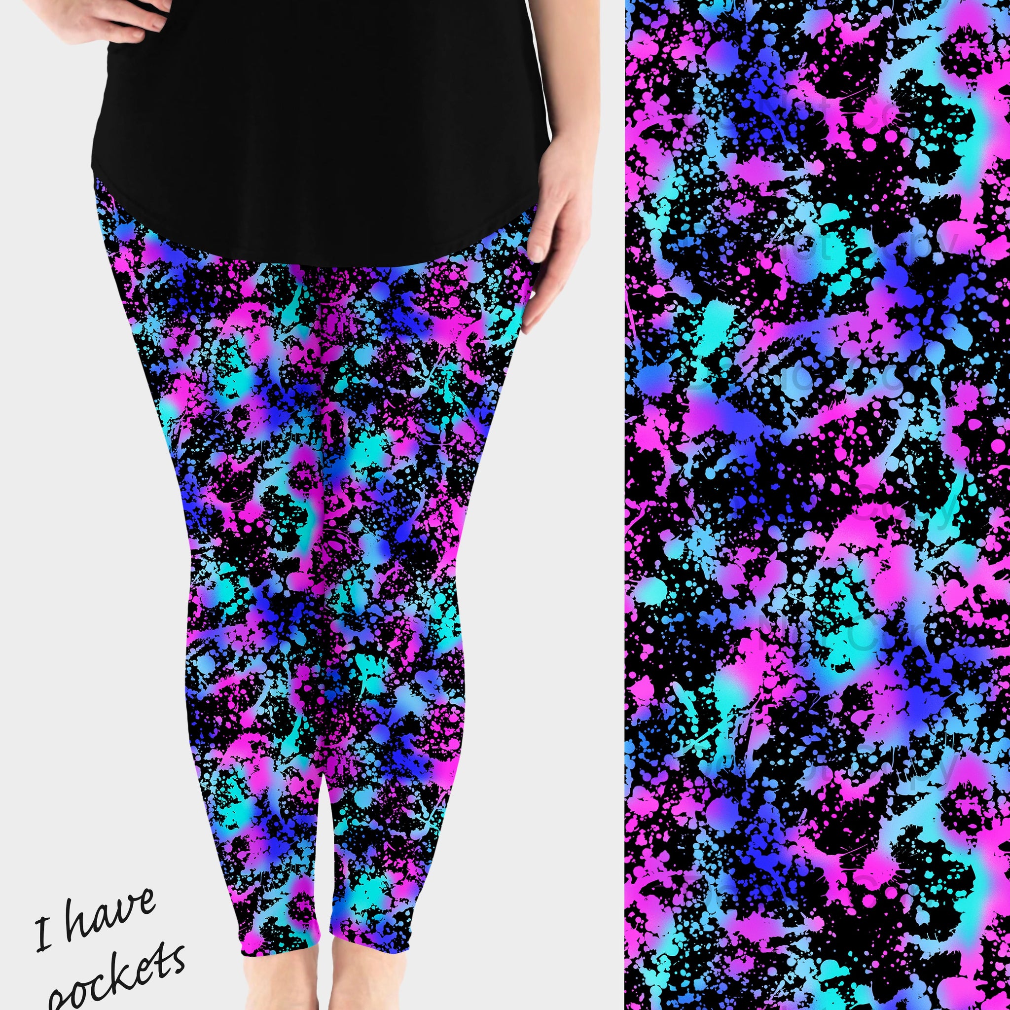 RTS - Neon Splatter Leggings w/ Pockets