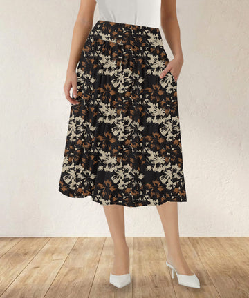 RTS - Neutral Boho Blooms Swing Skirt with Pockets