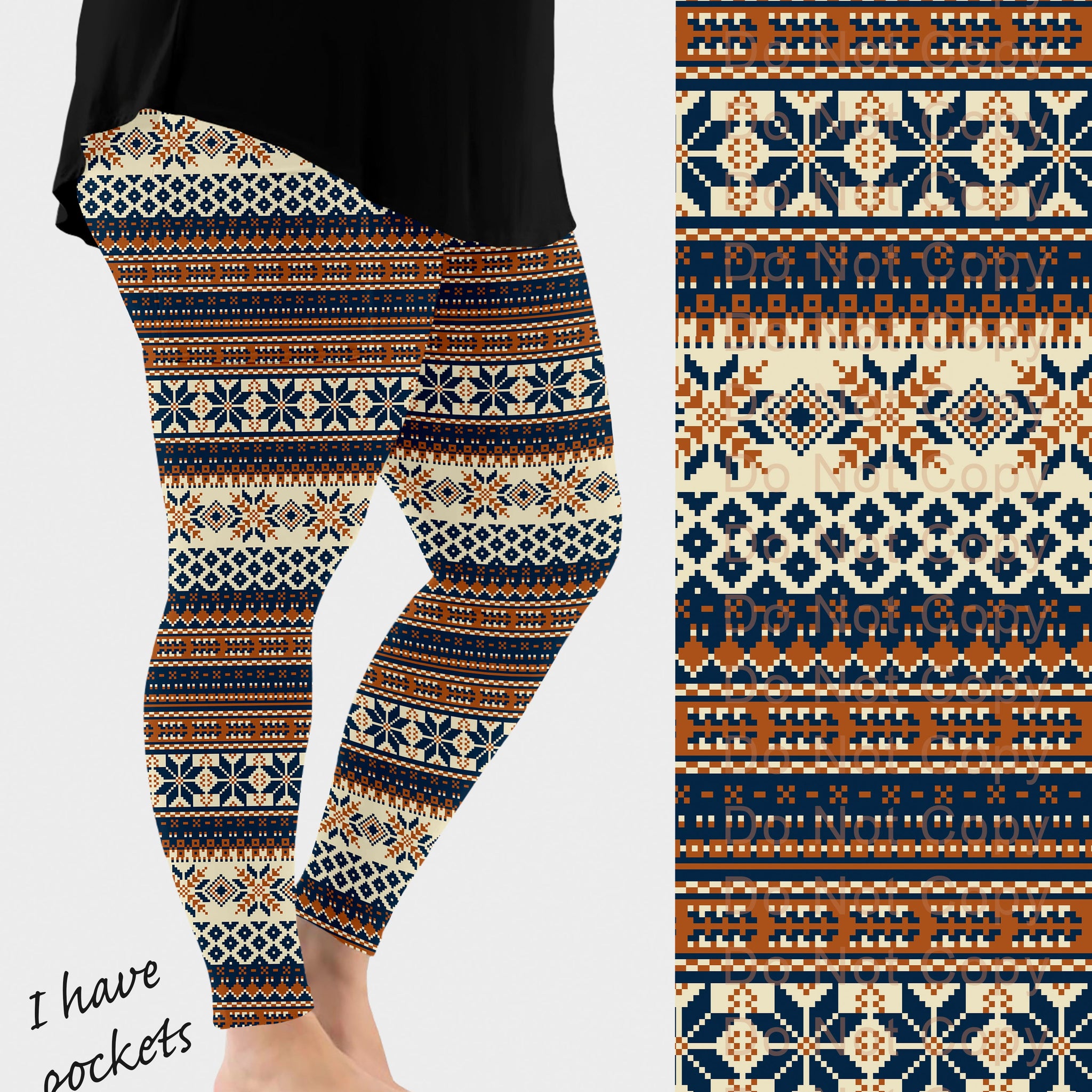RTS - Neutral Snowflake Leggings w/ Pockets