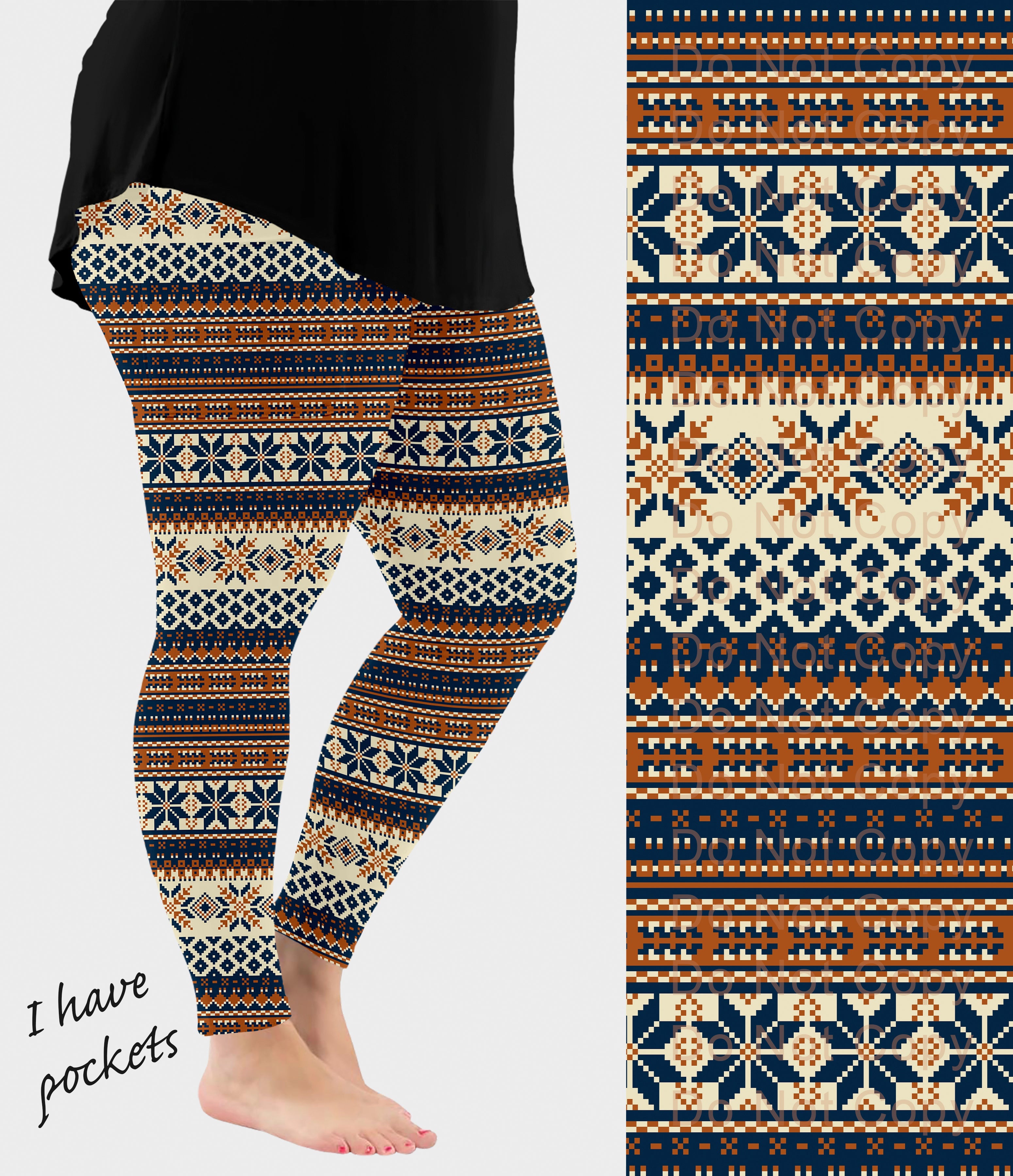 RTS - Neutral Snowflake Leggings w/ Pockets