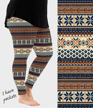 RTS - Neutral Snowflake Leggings w/ Pockets