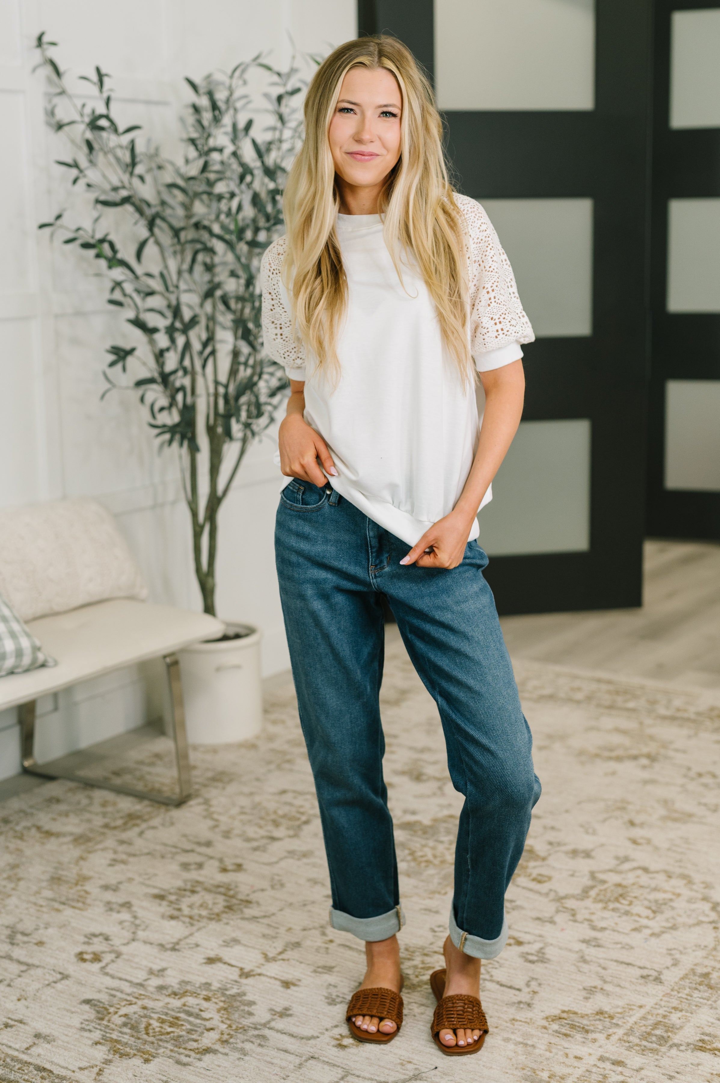 Never Too Lace Raglan Crochet Sleeve Top
