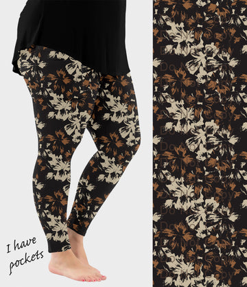RTS - Neutral Boho Blooms Leggings with Pockets