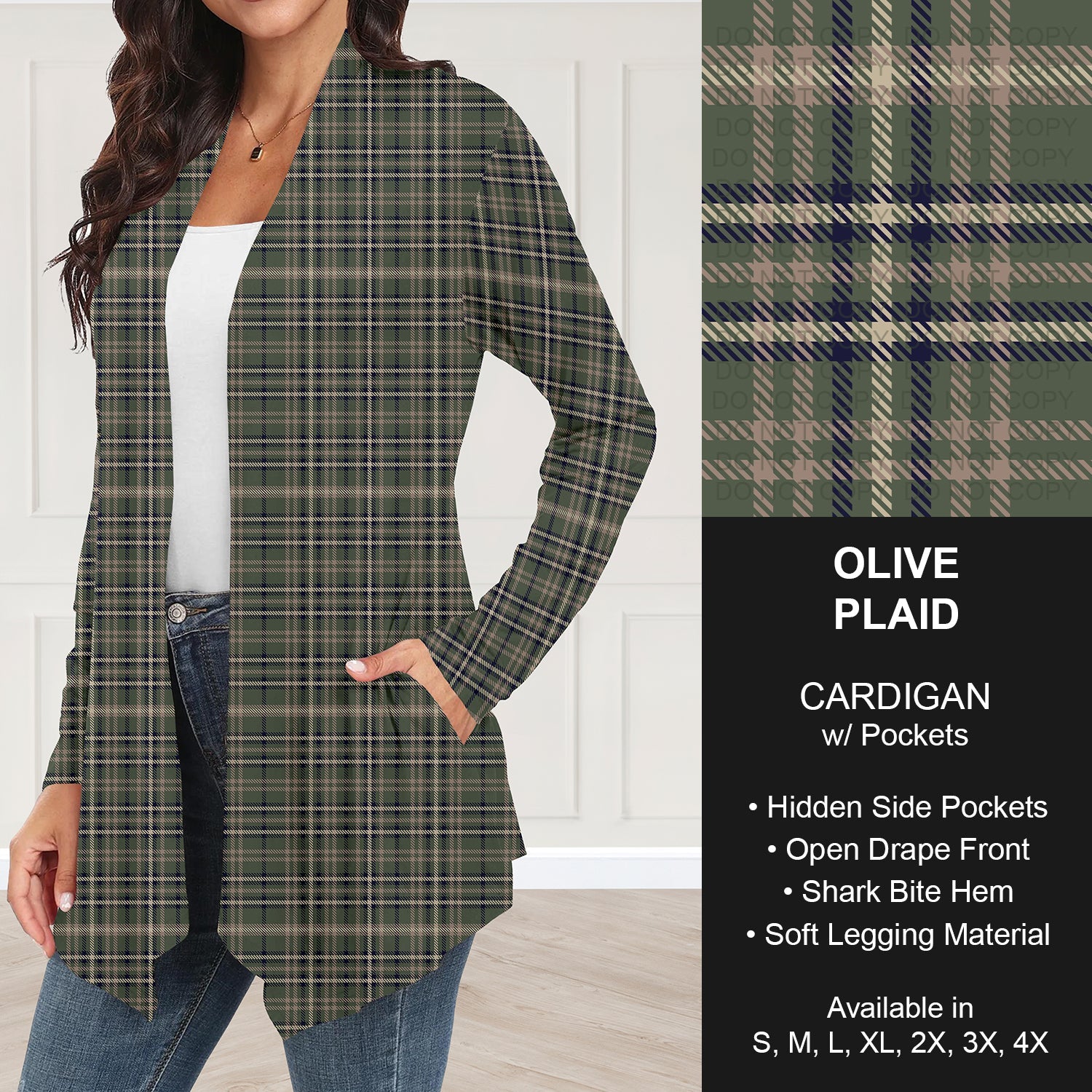 B268 - Preorder Olive Plaid Cardigan w/ Pockets (Closes 12/28. ETA: mid Feb.)