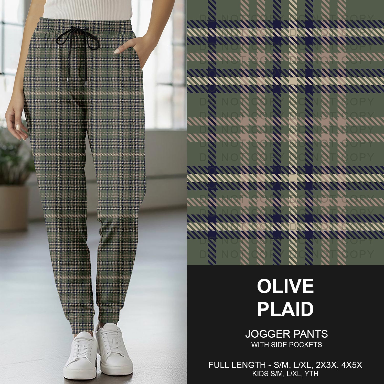 B268 - Preorder Olive Plaid Joggers (Closes 12/28. ETA mid Feb.)