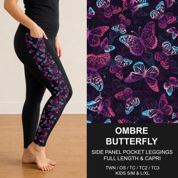 B314 - Preorder Ombre Butterfly Side Panel Pocket Leggings (Closes 9/27. ETA: late Nov.)