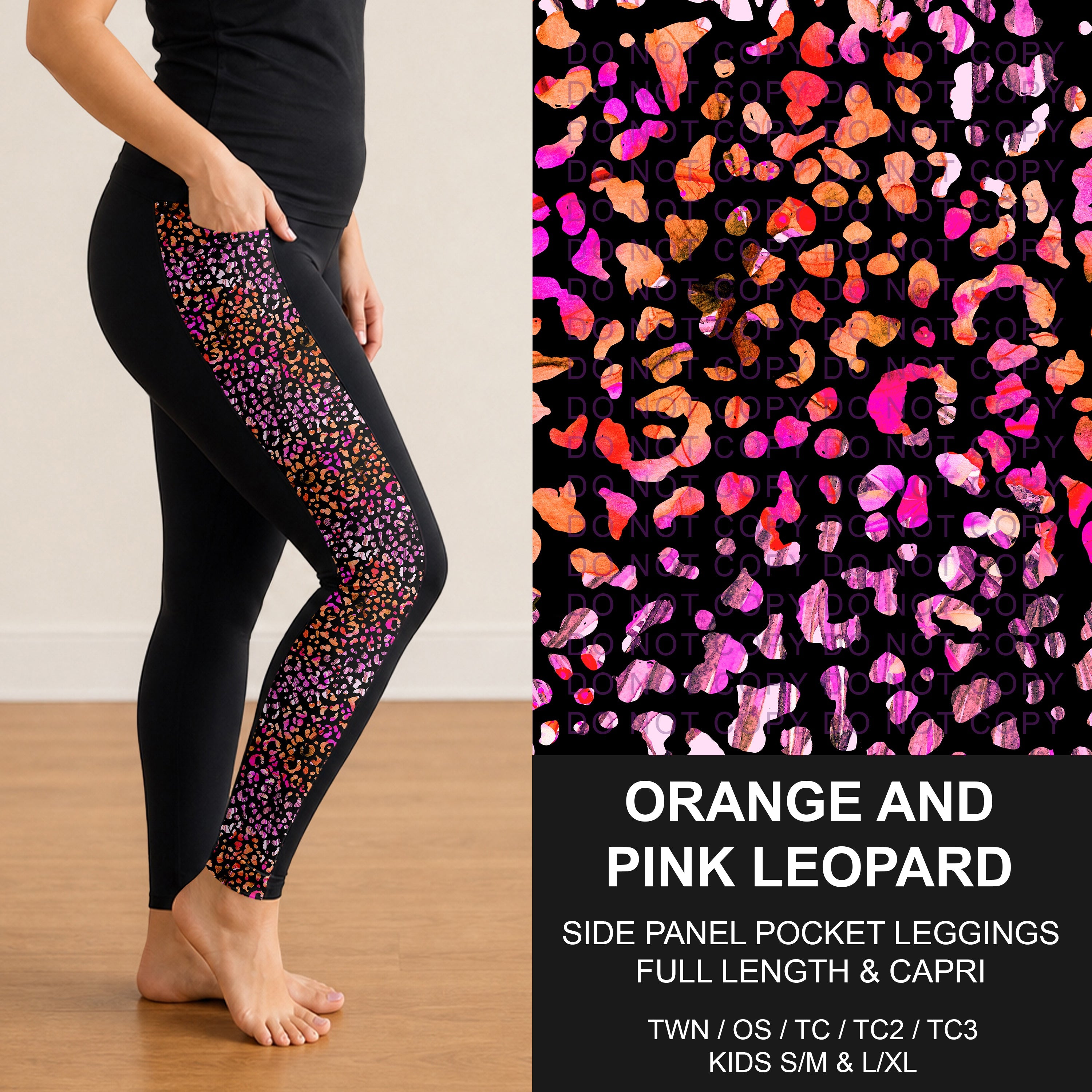 B300 - Preorder Orange and Pink Leopard Side Panel Pocket Leggings (Closes 7/15. ETA: mid Sept.)