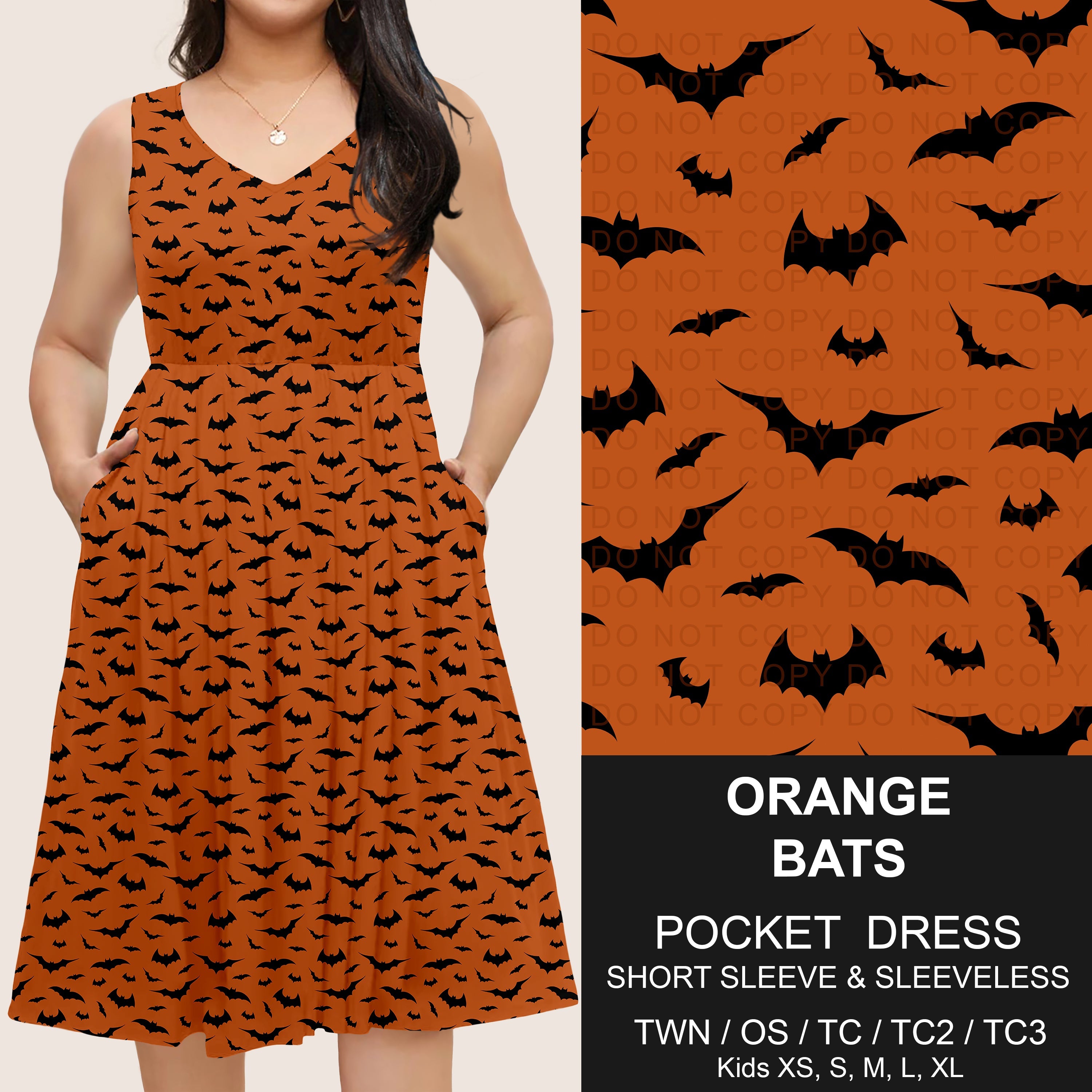 B302 - Preorder Orange Bats Pocket Dress (Closes 7/24. ETA: early Oct)