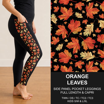 B305 - Preorder Orange Leaves Side Panel Pocket Leggings (Closes 8/02. ETA: early Oct.)