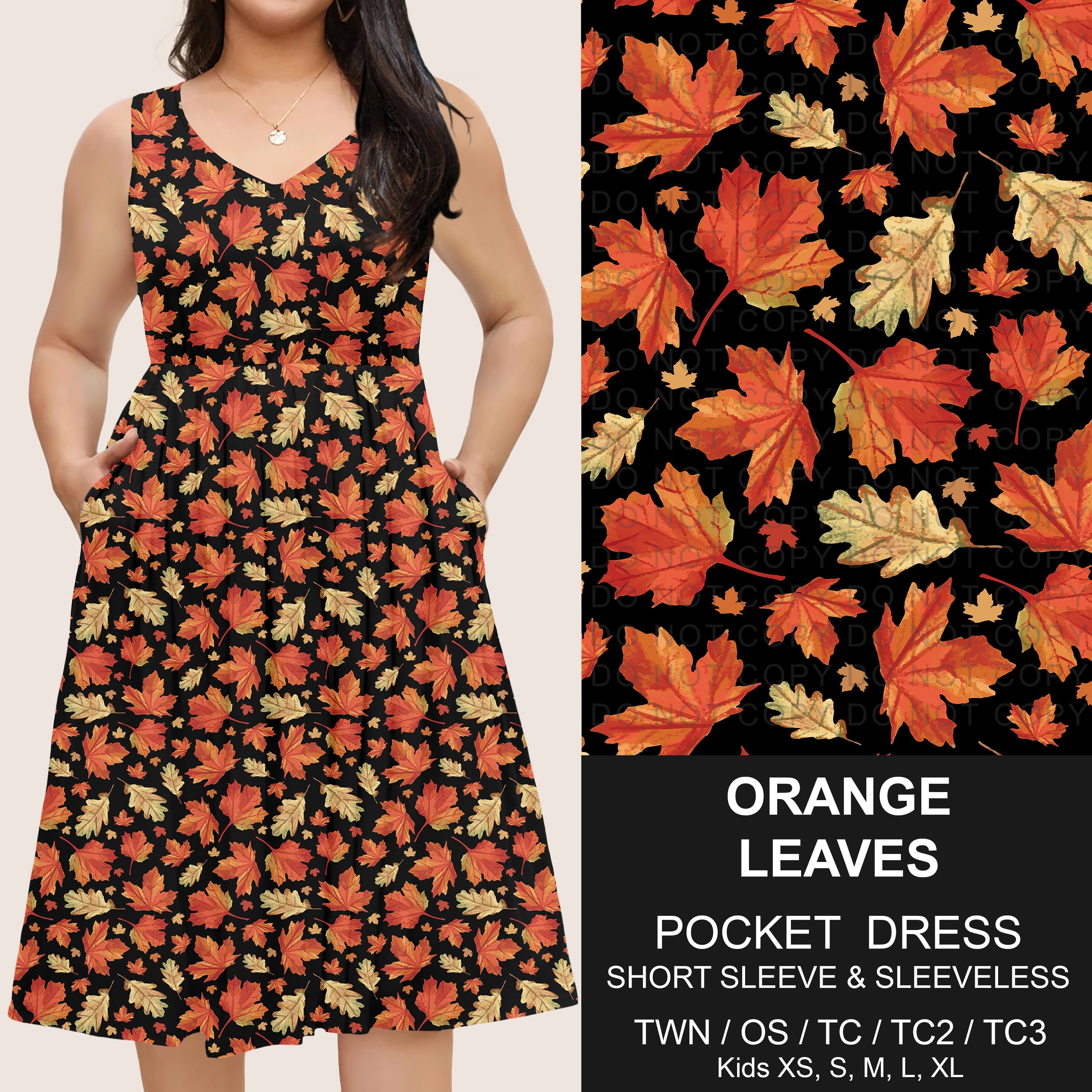 B302 - Preorder Orange Leaves Pocket Dress (Closes 7/24. ETA: early Oct)