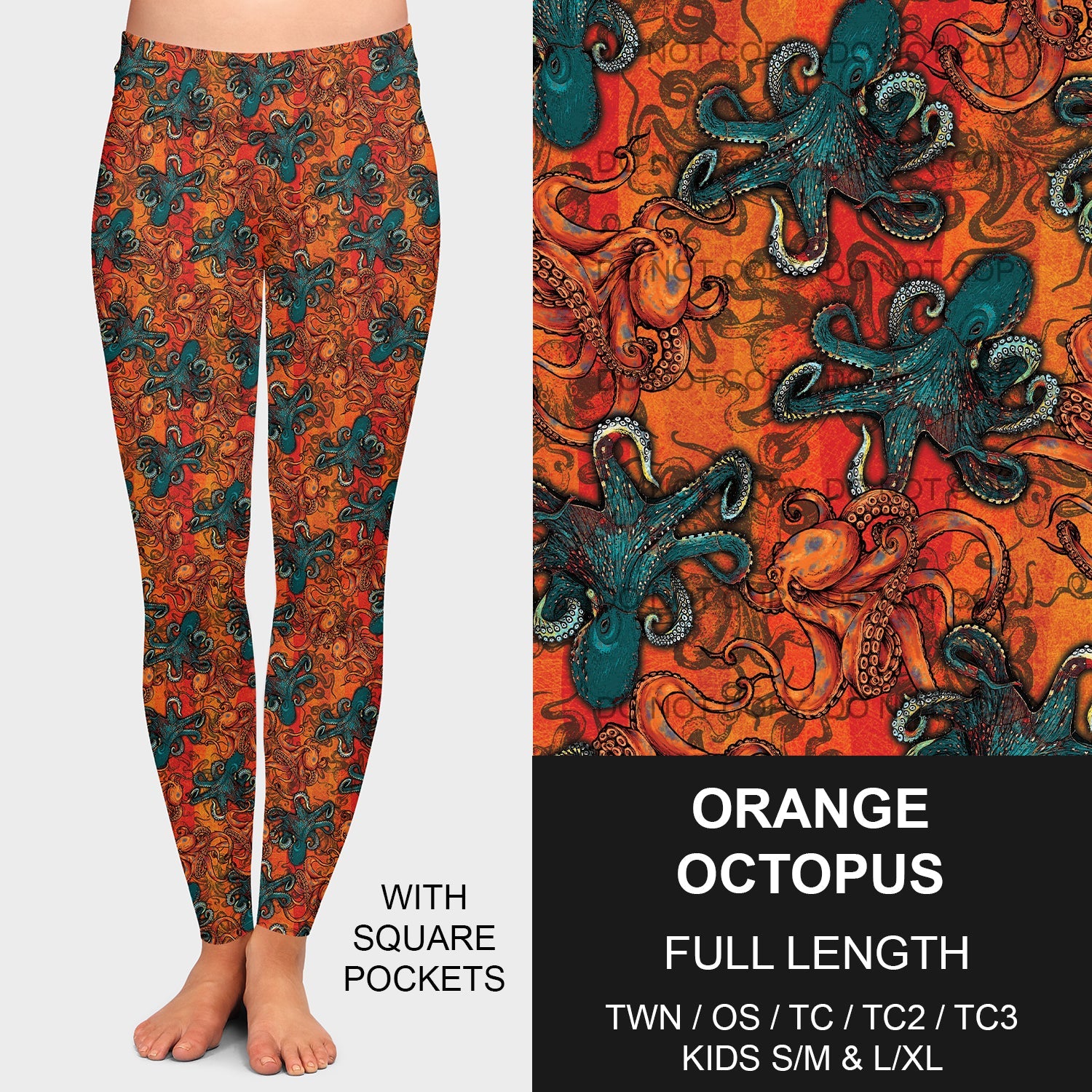 B190 - Preorder Orange Octopus Leggings w/ Pockets (Closes 10/27. ETA late Dec.)