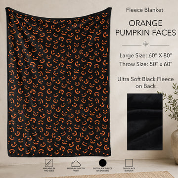 B304 - Pre-Order Orange Pumpkin Faces Fleece Blanket (Closes 7/31. ETA: early Oct)