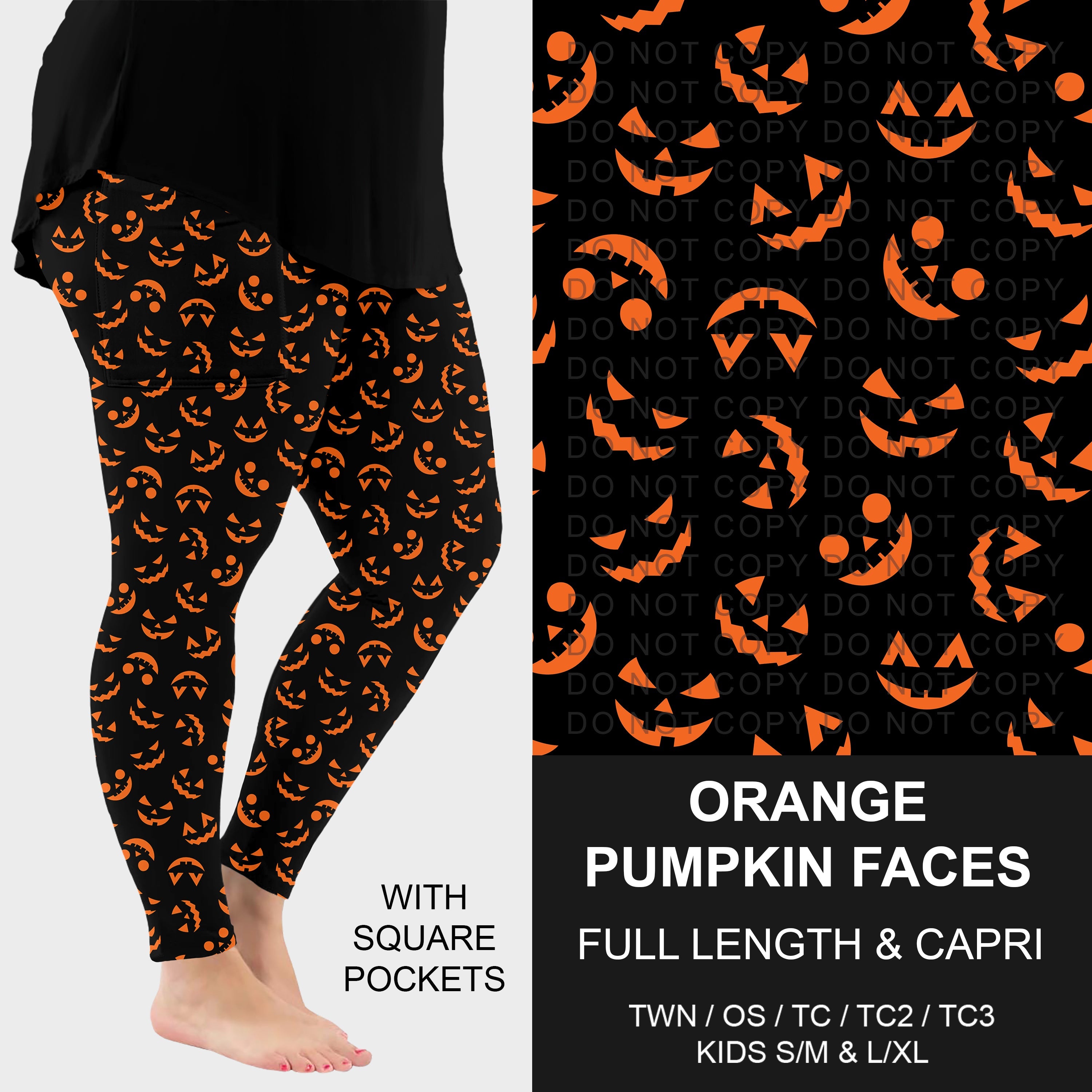 B295 - Preorder Orange Pumpkin Faces Leggings w/ Pockets (Closes 6/14. ETA: late Aug.)