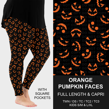 B295 - Preorder Orange Pumpkin Faces Leggings w/ Pockets (Closes 6/14. ETA: late Aug.)