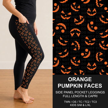B295 - Preorder Orange Pumpkin Faces Side Panel Pocket Leggings (Closes 6/14. ETA: late Aug.)