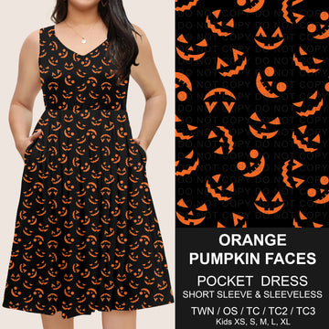 B302 - Preorder Orange Pumpkin Faces Pocket Dress (Closes 7/24. ETA: early Oct)