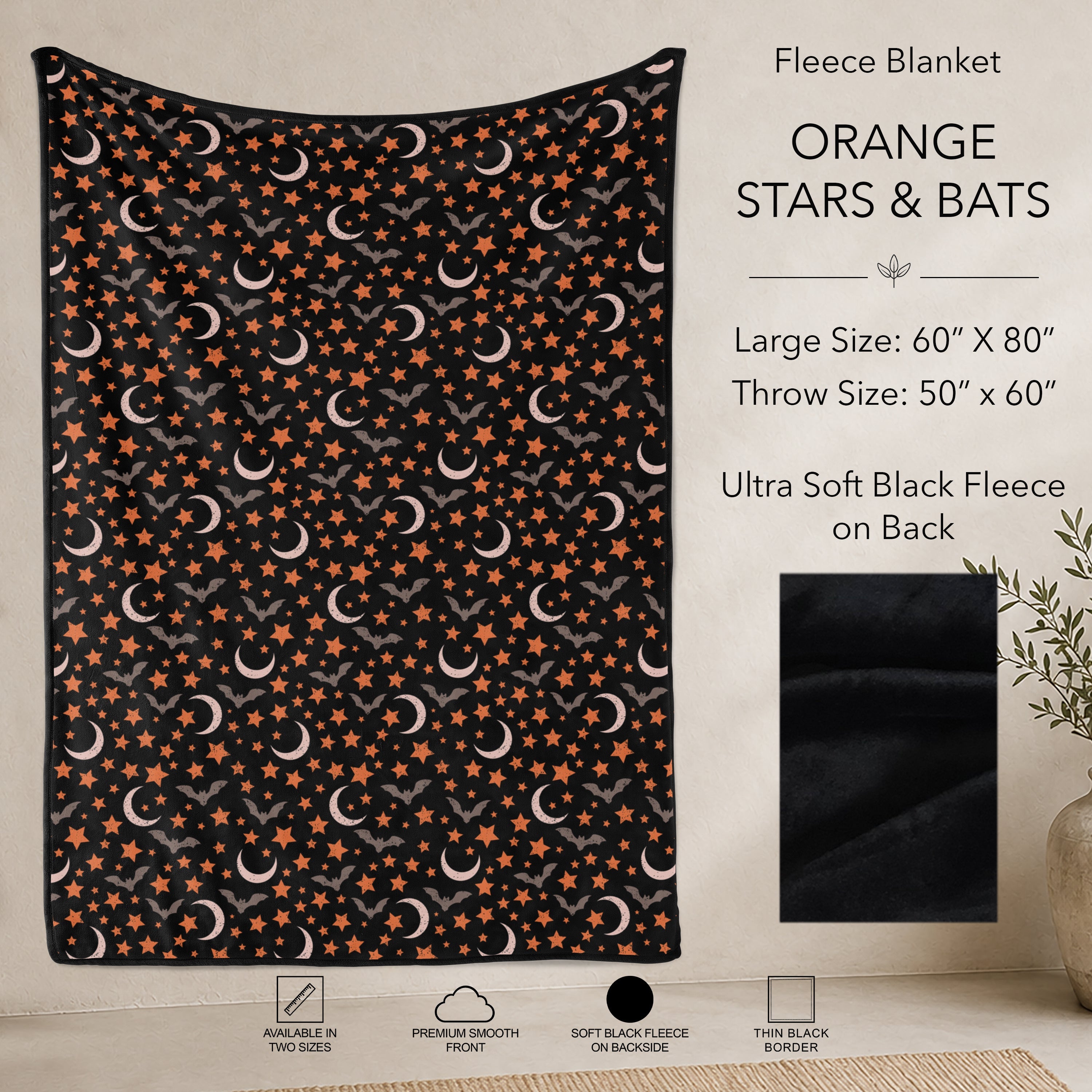 B304 - Pre-Order Orange Stars and Bats Fleece Blanket (Closes 7/31. ETA: early Oct)
