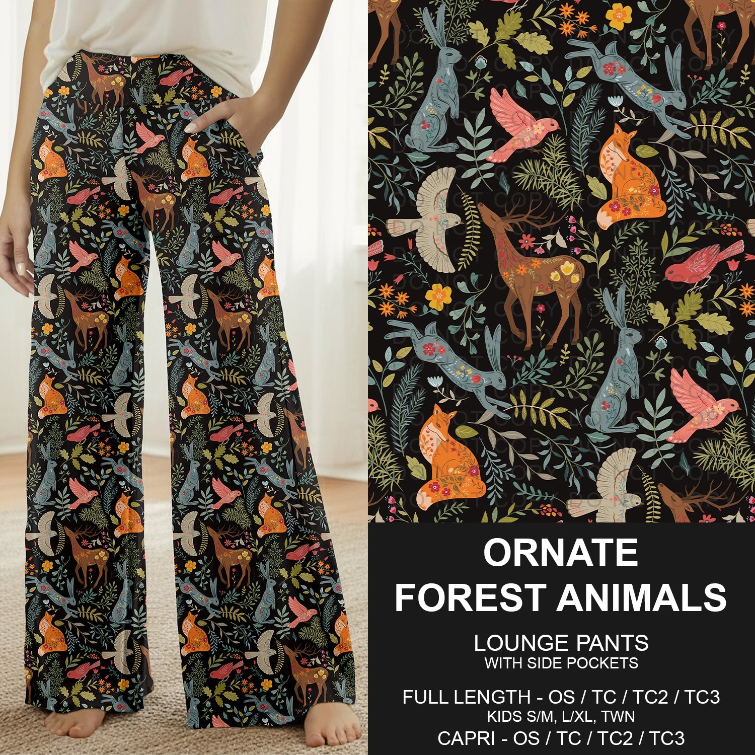 B296 - Preorder Ornate Forest Animals Lounge Pants (Closes 6/21. ETA: late Aug.)