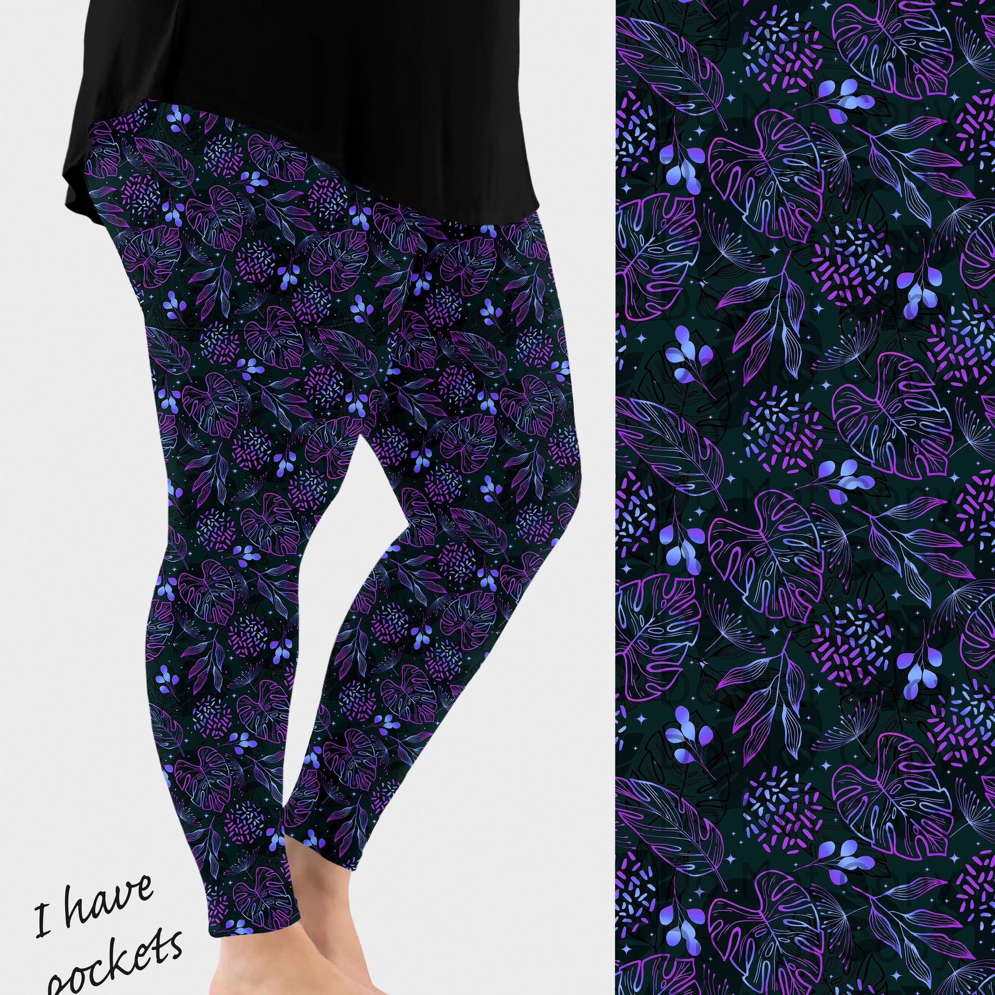 RTS - Ombre Tropical Leaves Leggings w/ Pockets