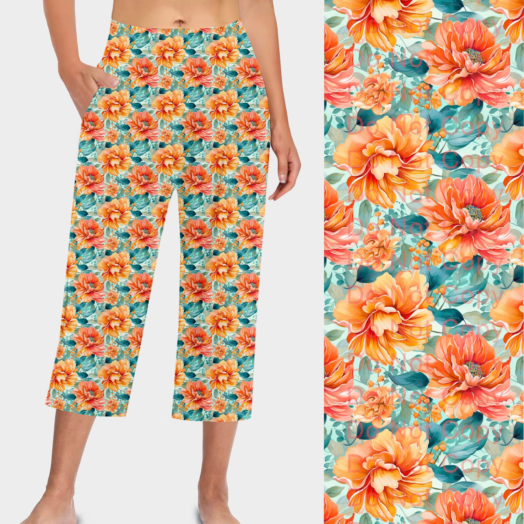 RTS - Orange Blooms Capri Lounge Pants