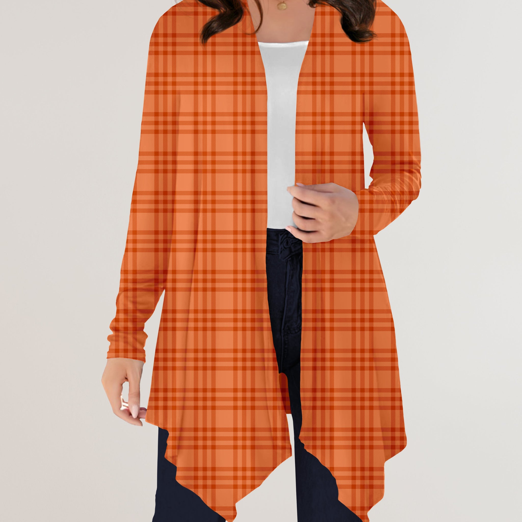 RTS - Orange Plaid Cardigan w/ Pockets