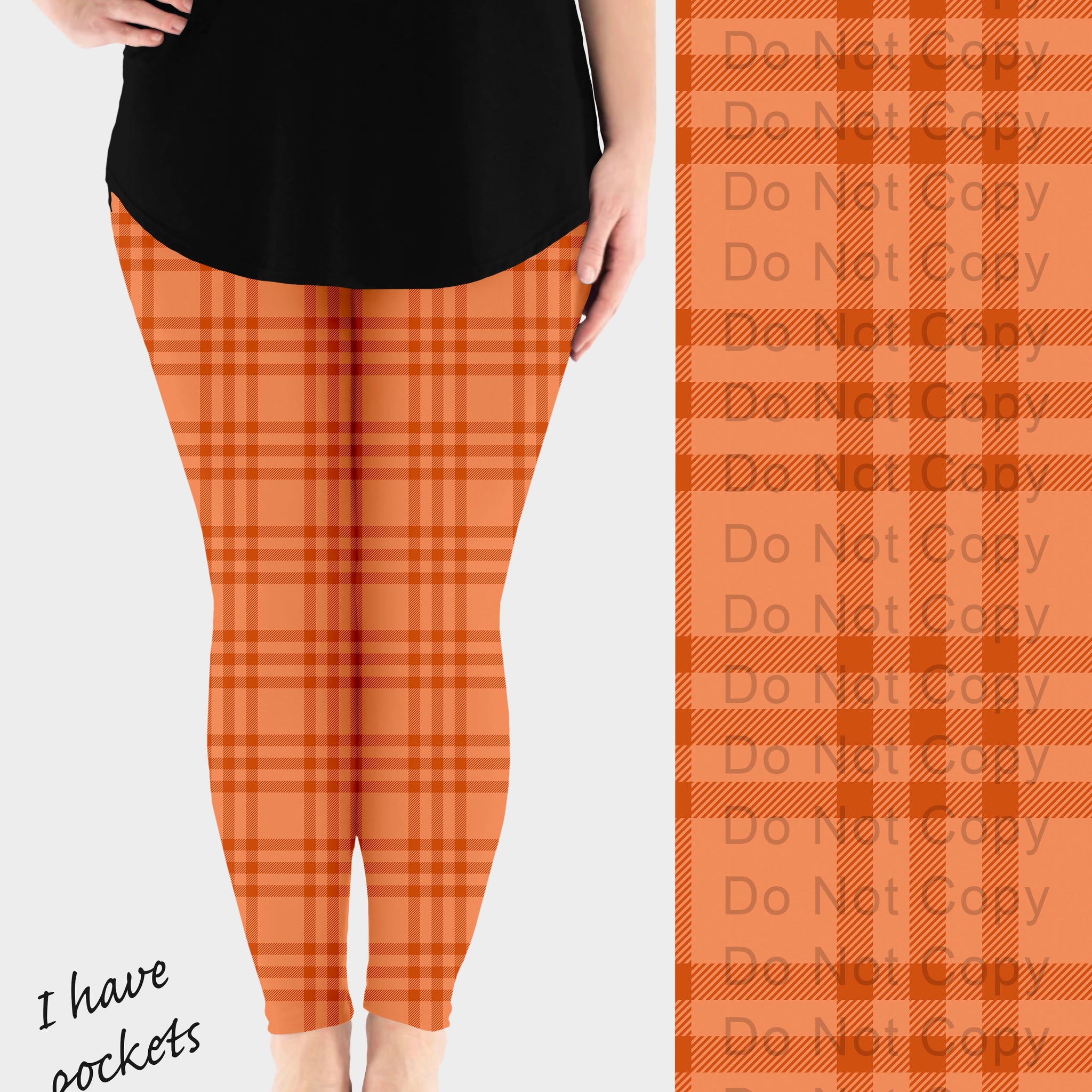 RTS - Orange Plaid Leggings w/ Pockets