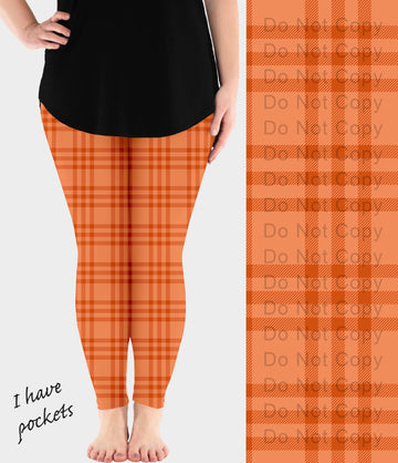 RTS - Orange Plaid Leggings w/ Pockets