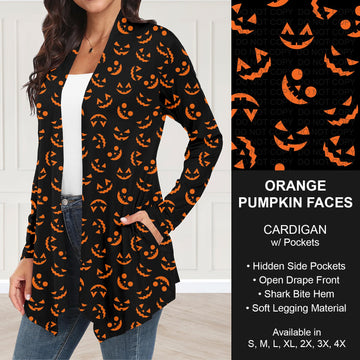 B295 - Preorder Orange Pumpkin Faces Cardigan w/ Pockets (Closes 6/14. ETA: late Aug.)