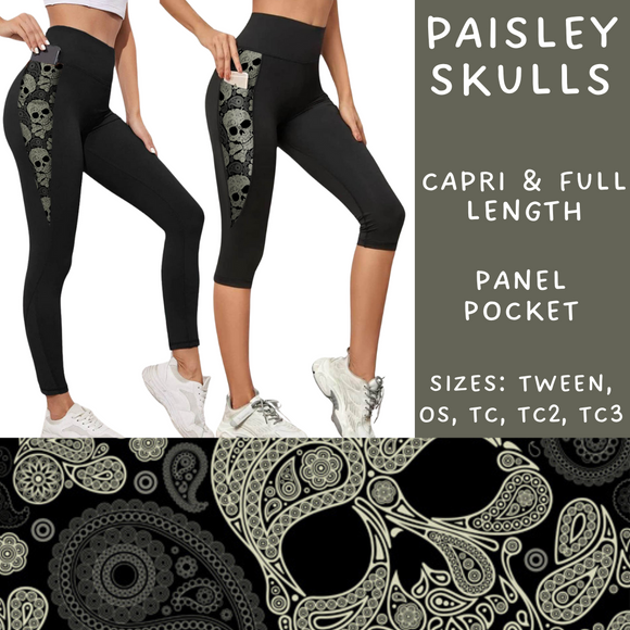 Ready To Ship - Paisley Skulls Pocket Full Length - TC & Capri Length - TC2