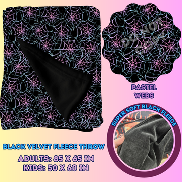 PASTEL WEBS - SOFT BLACK FLEECE THROWS 7 - PREORDER CLOSING 1/13