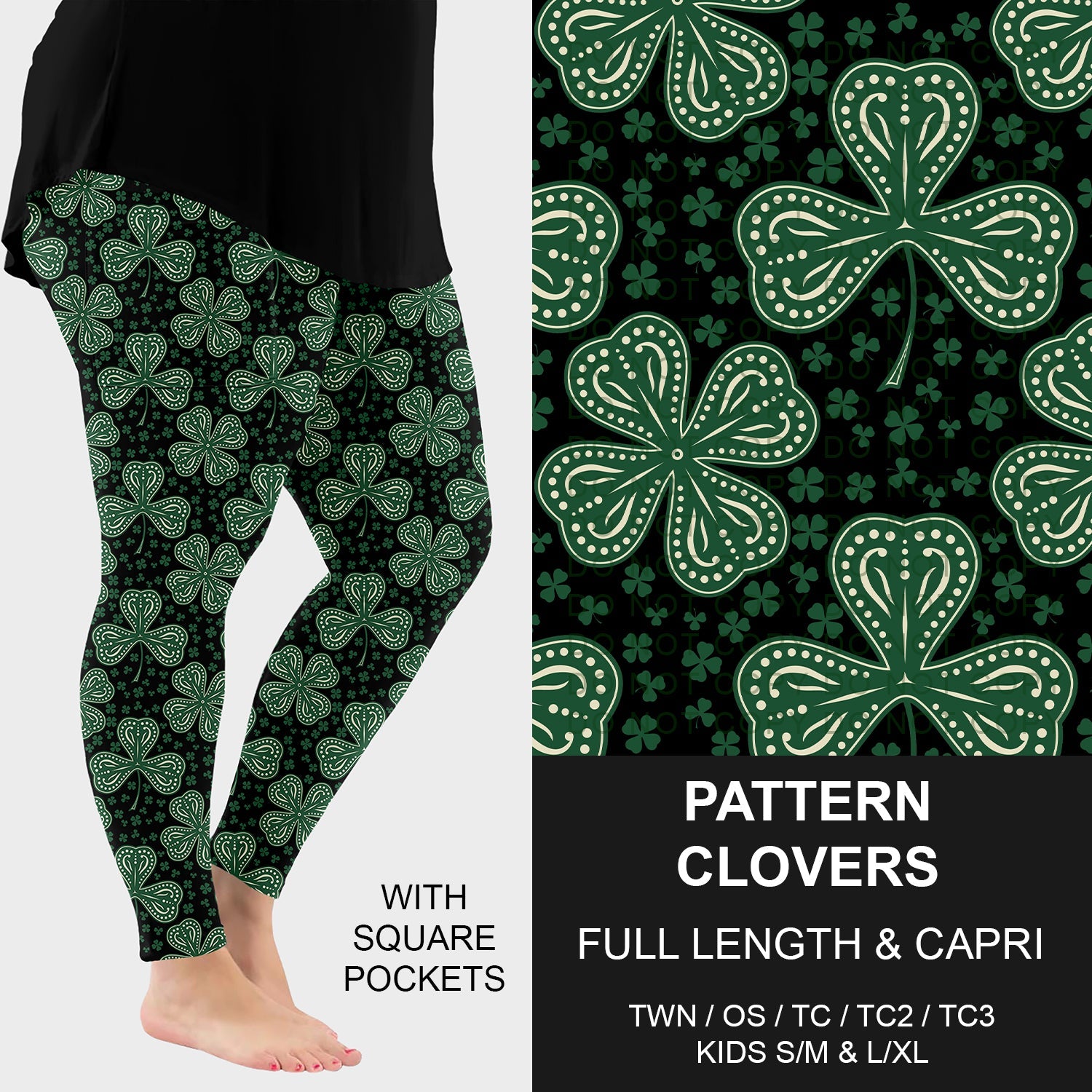 B268 - Preorder Pattern Clovers Leggings w/ Pockets (Closes 12/28. ETA: mid Feb.)