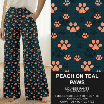 B310 - Preorder Peach on Teal Paws Lounge Pants (Closes 8/30. ETA: late Oct.)