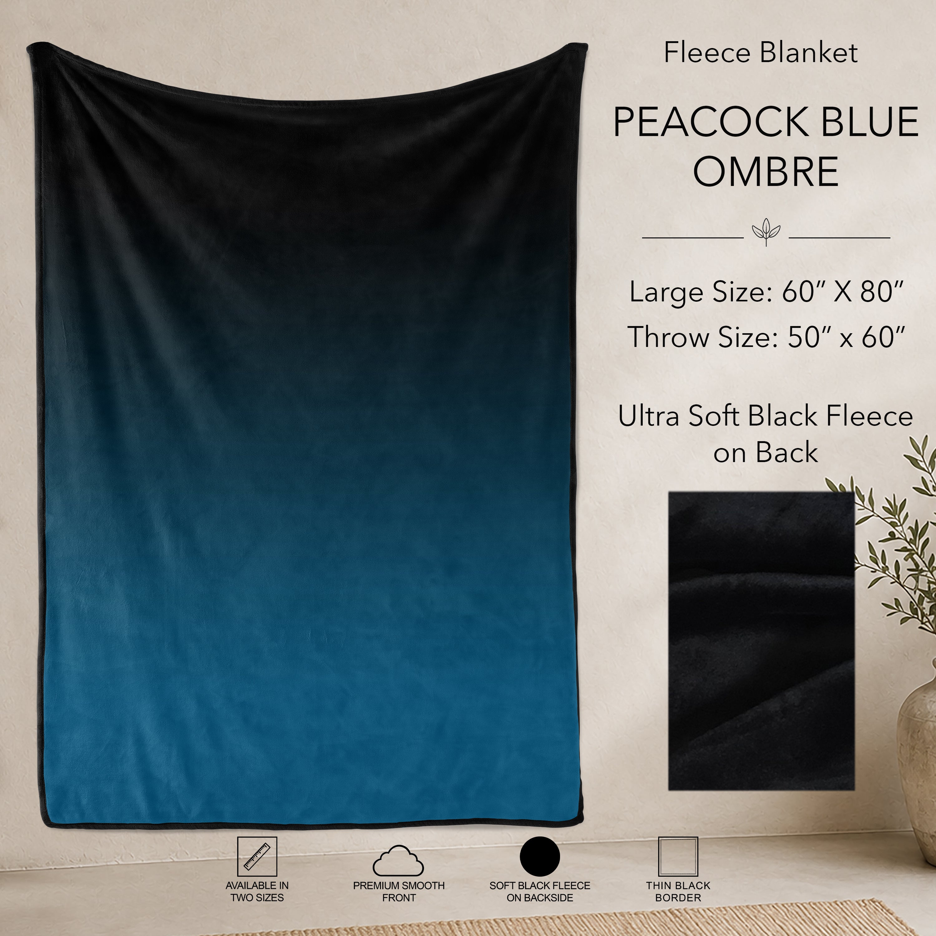 B304 - Pre-Order Peacock Blue Ombre Fleece Blanket (Closes 7/31. ETA: early Oct)