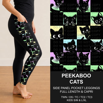 B300 - Preorder Peekaboo Cats Side Panel Pocket Leggings (Closes 7/15. ETA: mid Sept.)