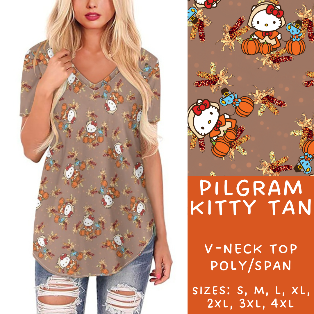 Batch #214 - Character Fall Sets - Closes 10/9 - ETA mid Nov - Pilgrim Kitty Tan V-Neck Tee