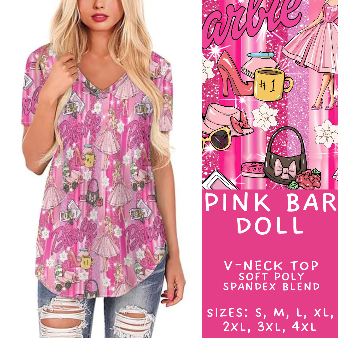 Batch #247 - Cool Characters 6 - Closes 12/2 - ETA late Jan - Pink Bar Doll V-Neck Tee