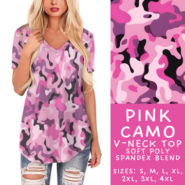 Batch #303 - Camo Colors - Closes 3/13 - ETA early/mid May - Pink Camo V-Neck Tee