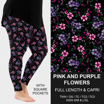 B292 - Preorder Pink and Purple Flowers Leggings w/ Pockets (Closes 5/24. ETA: late July)