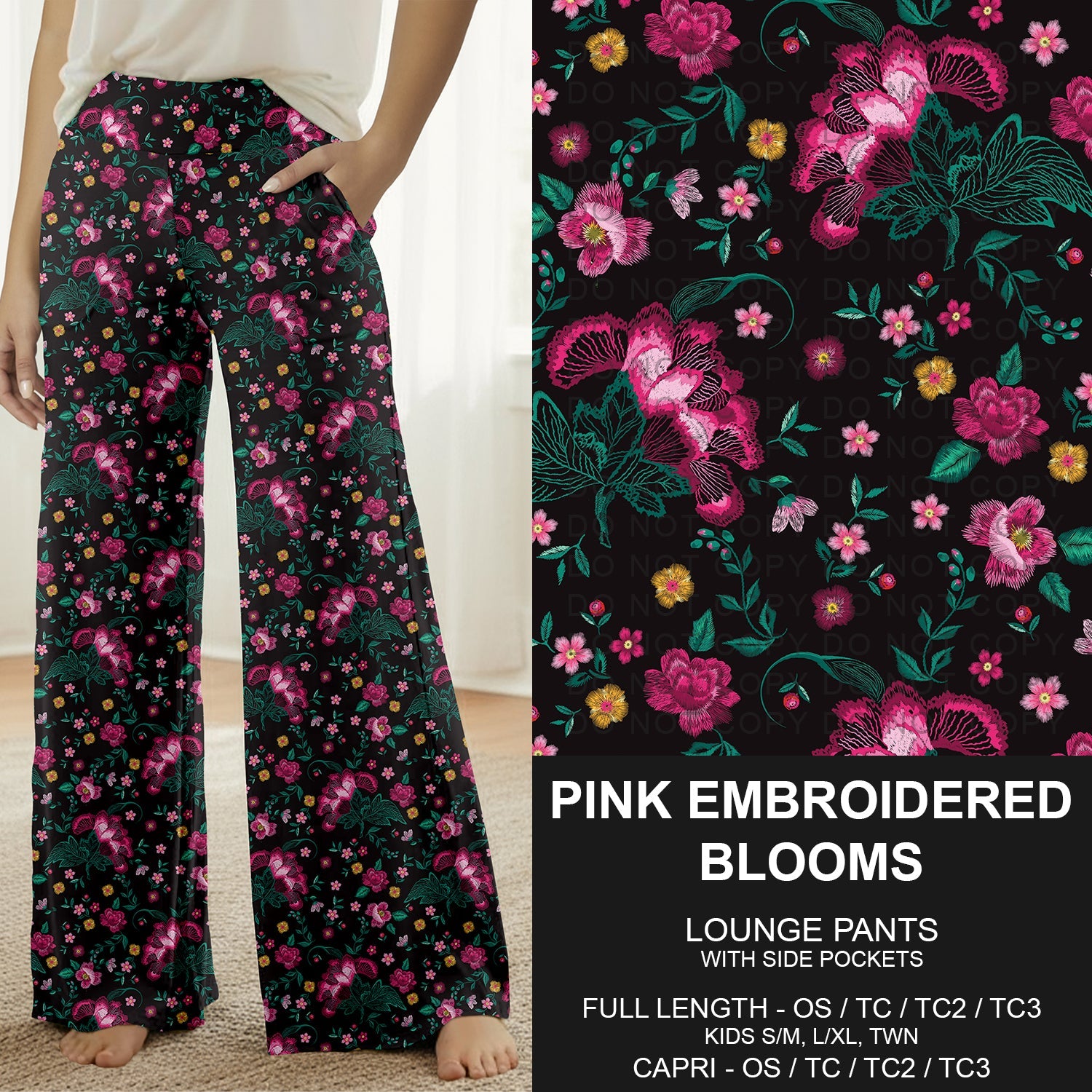 B277 - Preorder Pink Embroidered Blooms Lounge Pants (Closes 3/08. ETA: mid May)