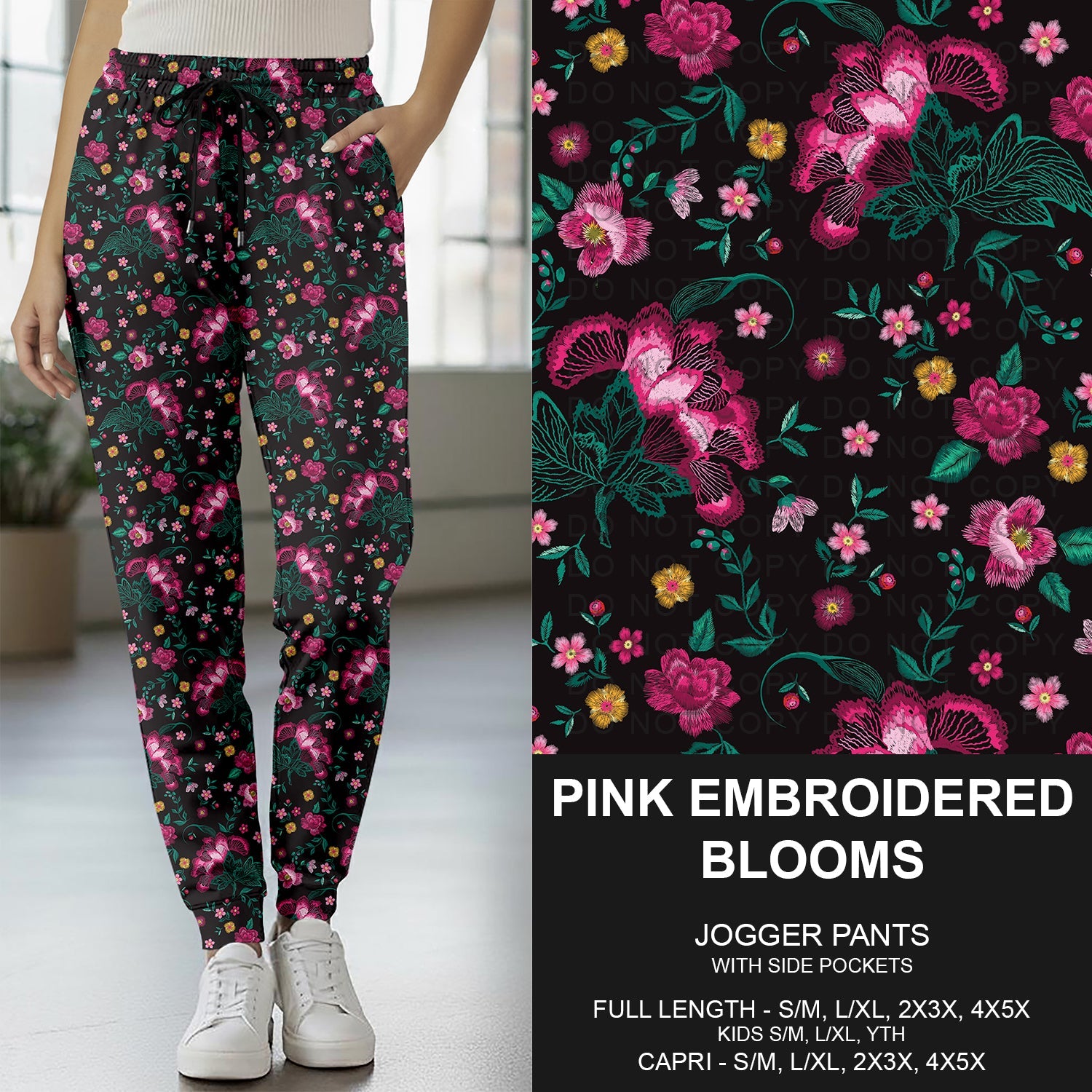 B277 - Preorder Pink Embroidered Blooms Joggers (Closes 3/08. ETA: mid May)