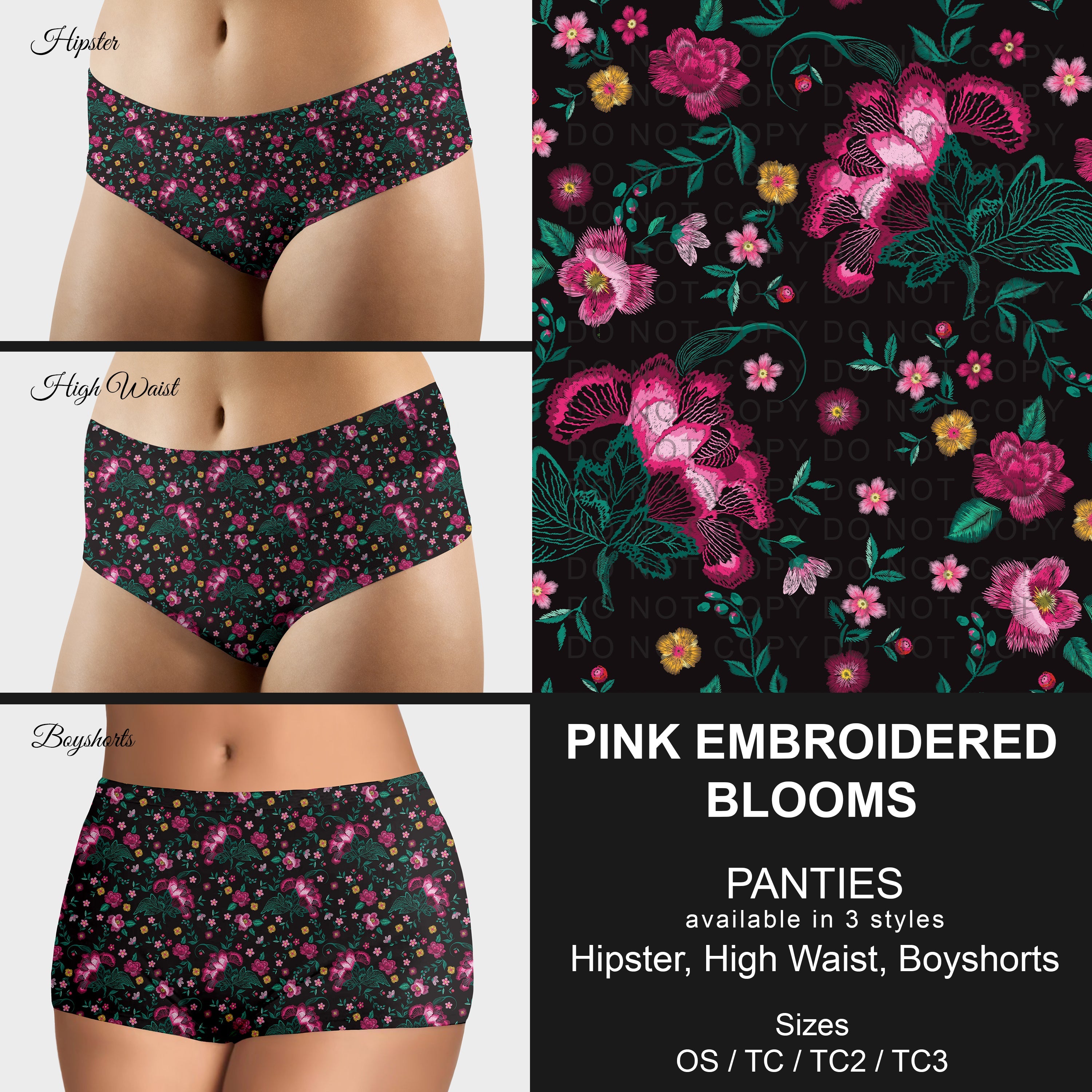 B306 - Preorder Pink Embroidered Blooms Panties (Closes 8/07. ETA mid October)