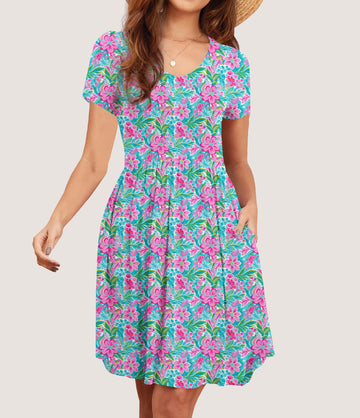 RTS - Pink Flowers Pocket Dress