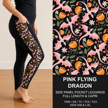B319 - Preorder Pink Flying Dragon Side Panel Pocket Leggings (Closes 11/01. ETA: early Jan.)